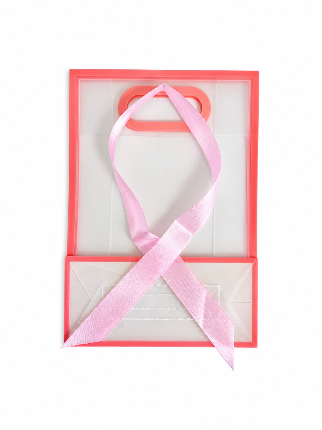 Elegant Pink Ribbon Gift Bag with Clear Window and Handle for Special Occasions