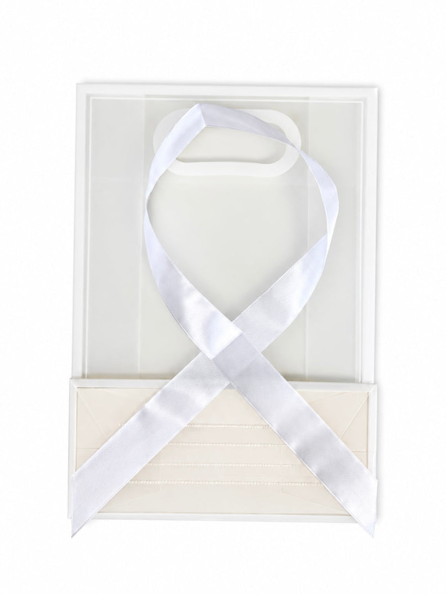 Elegant White Ribbon Gift Bag with Clear Window and Handle for Special Occasions