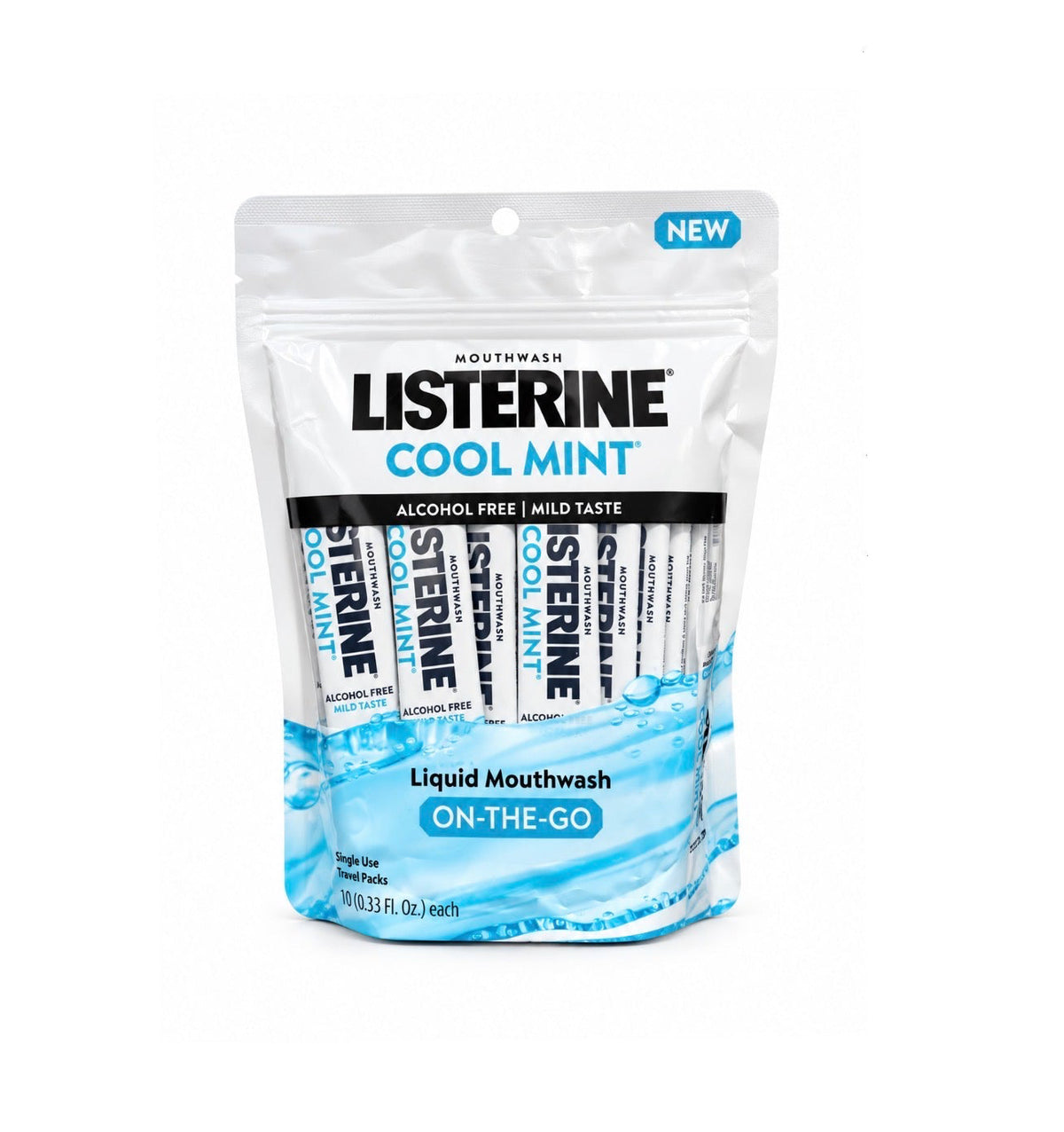 LISTERINE On-The-Go COOL MINT Alcohol Free Mouthwash Packets, 30 × 10 mL