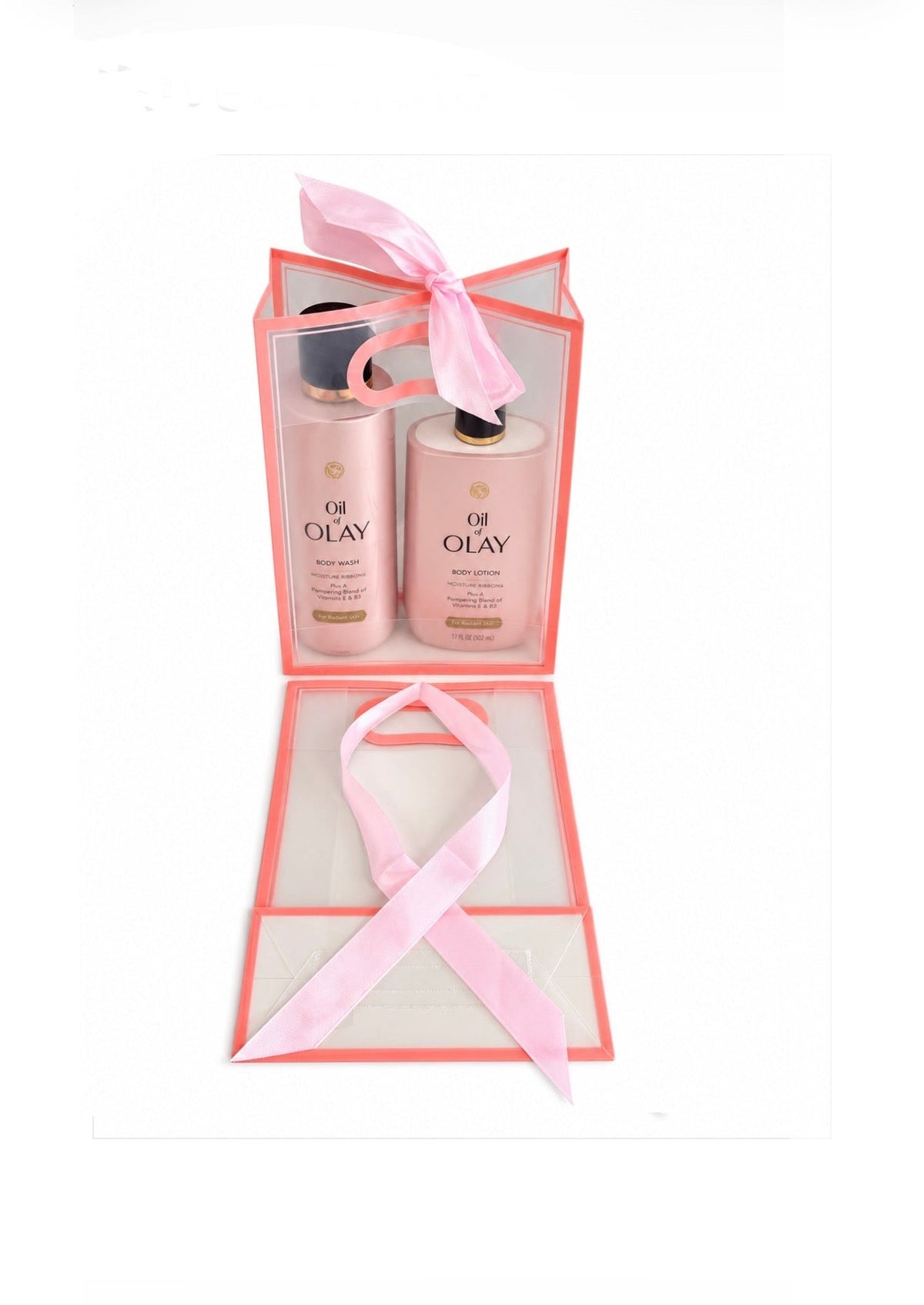 Elegant Pink Ribbon Gift Bag with Clear Window and Handle for Special Occasions